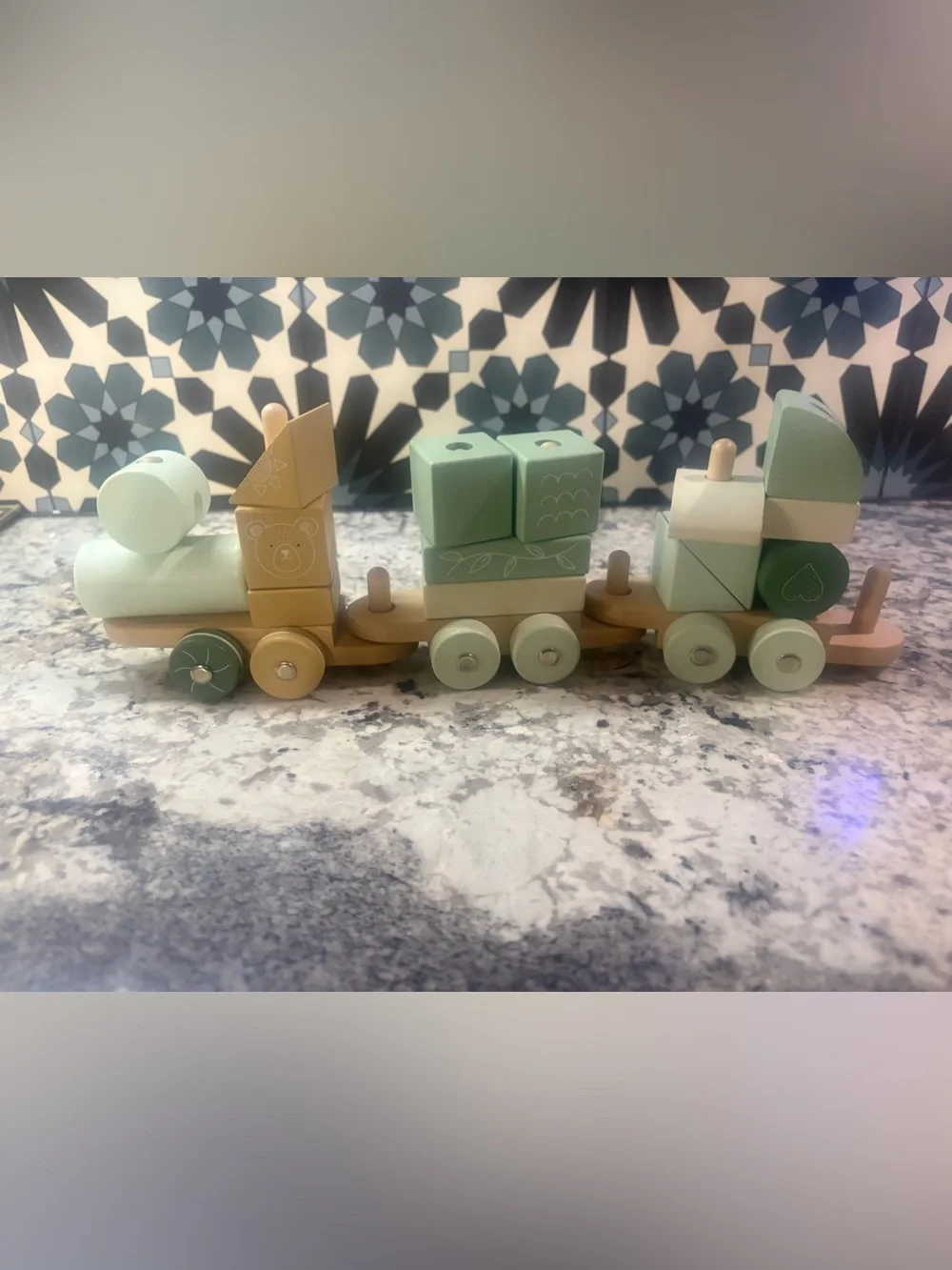 Wooden Stackable Toy Train in Mint, Sage & Natural